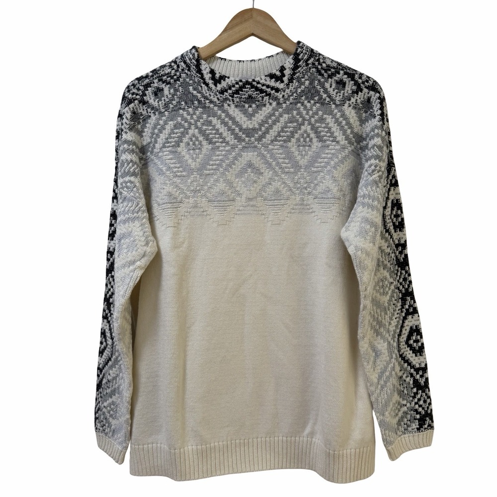 J Jill Womens Ombre Fair Isle Mock Neck Sweater Size L Ivory Cozy Winter NWT